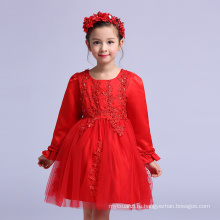 Китайская Новогодняя детской одежды платья новогодний бал для партии Красный полный рукав вышивка дети платья девочек одежда